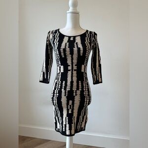 Forever 21 Abstract Splatter Bodycon Dress Black and Cream.